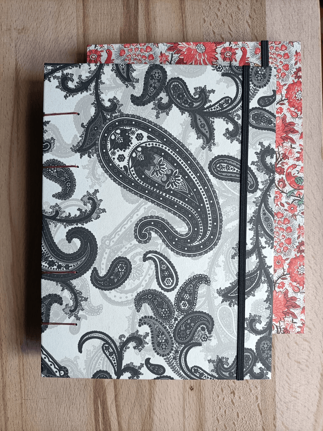 Carnet de notes style floral - bleu, rouge, noir 
