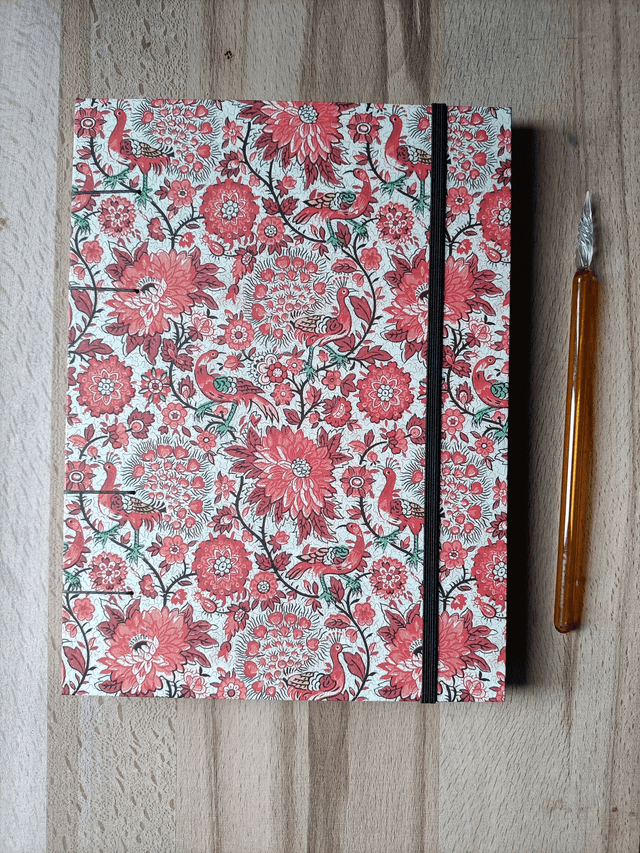 Carnet de notes style floral - bleu, rouge, noir 